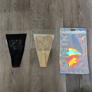 SHEIN Women's 2pk Black and Beige Lace Adhesive Panties - Size S